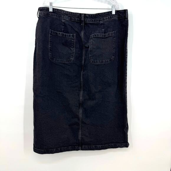 GAP Denim Midi Skirt 18 Black Wash Front Slit Stretch Modest Western Boho Y2K - Picture 4 of 7